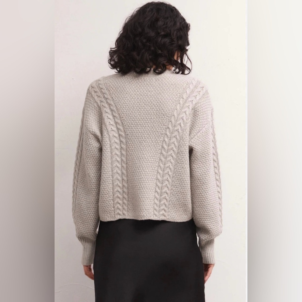 Z Supply Eternal Metallic Light Gray Cable Knit Sweater, Crew Neck, Holiday, XS - Picture 6 of 16